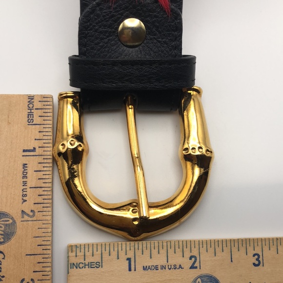 Calf hair (red color) belt.  Black leather. Gold tone buckle. Waist 38”/42” - Picture 3 of 8